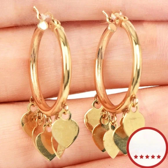 ❌ 14K Gold Heart Hoop Earrings - No Longer Available - Picture 3 of 7